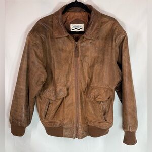 Vintage Leather Yearbook Aviator Bomber Jacket in Chocolate Brown medium 90’s